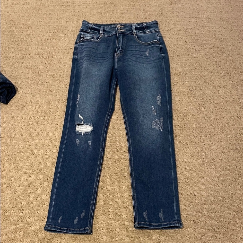 KanCan Dark Blue Distressed Straight Leg Jeans